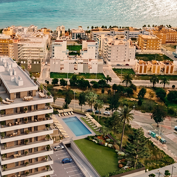 Vista aérea de Residencial Belcaire – obra nueva en Moncofa (Castellón)