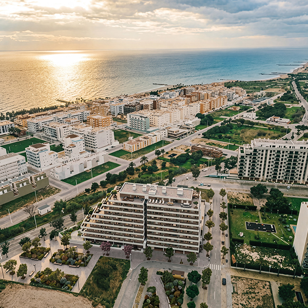Vista aérea de Residencial Belcaire – obra nueva en Moncofa (Castellón)